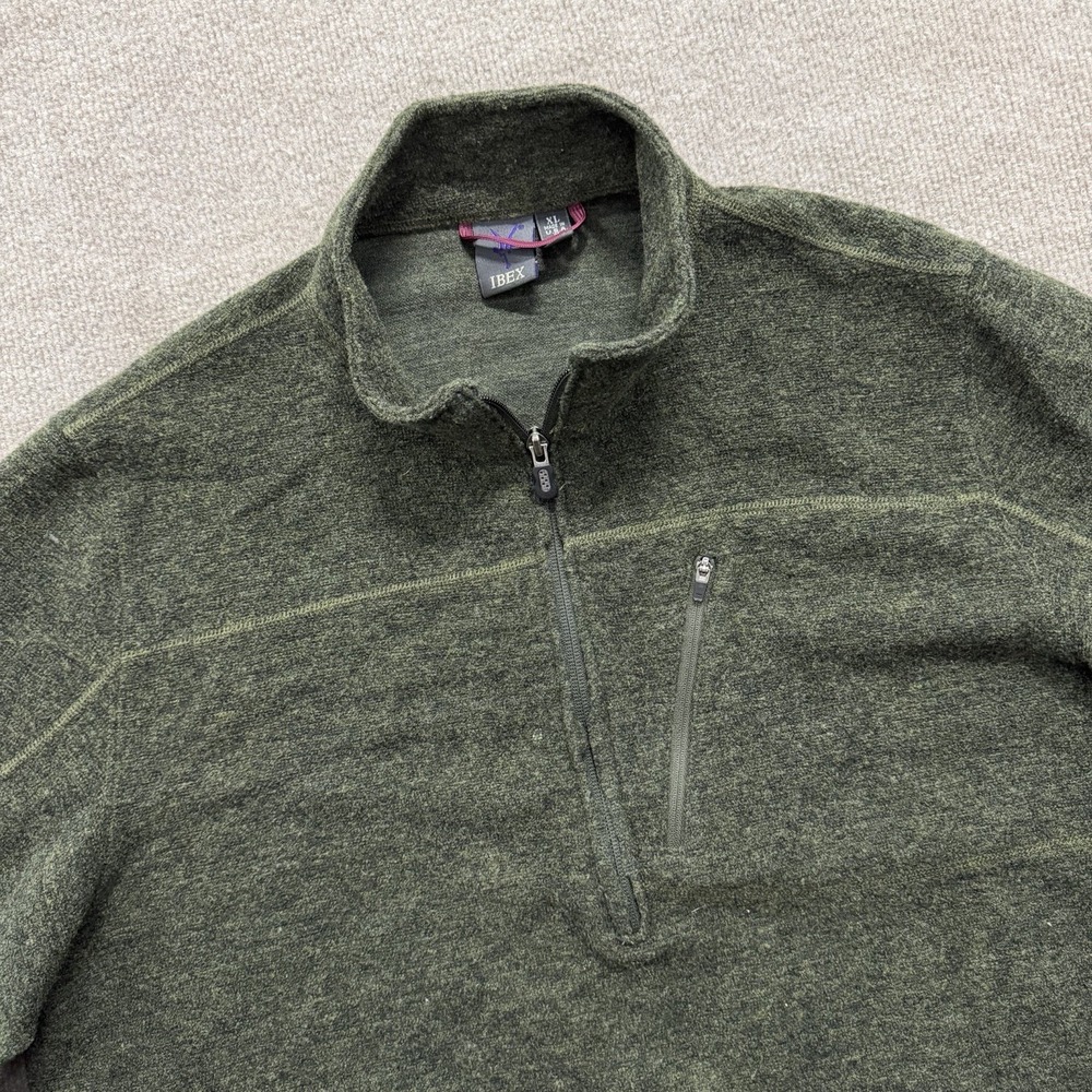 Ibex 1/2 Zip 100% Merino Wool Men's XL Green Breast Pocket Pullover
